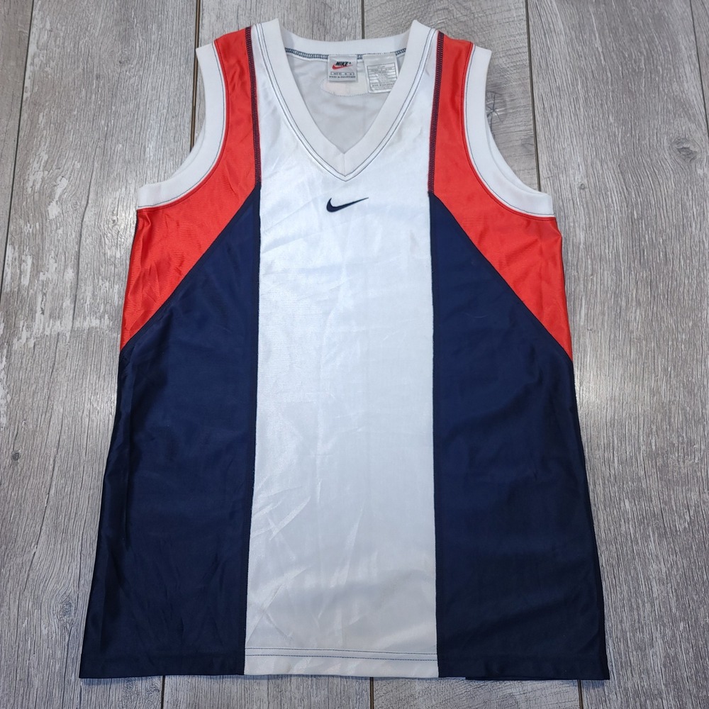 Nike Basketball Jersey Mens Medium White Navy Red Vintage Colorblock Swoosh Tank